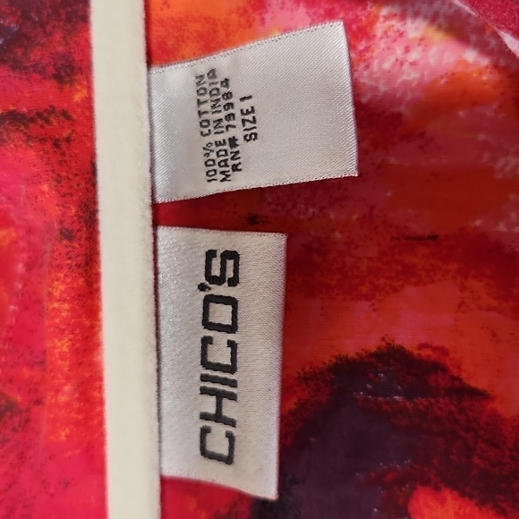 Chico's Artsy Multicolor 3/4 Button Cuff Sleeve 100% Cotton Button Down Top SZ 1 - Picture 13 of 13